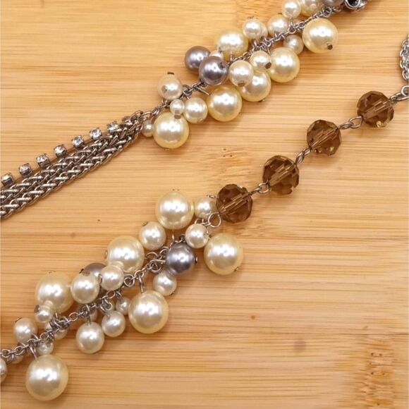 Vintage Mixed Media Faux Pearls, Clear & Black Rhinestones Lucite Beads Necklace - Picture 5 of 8